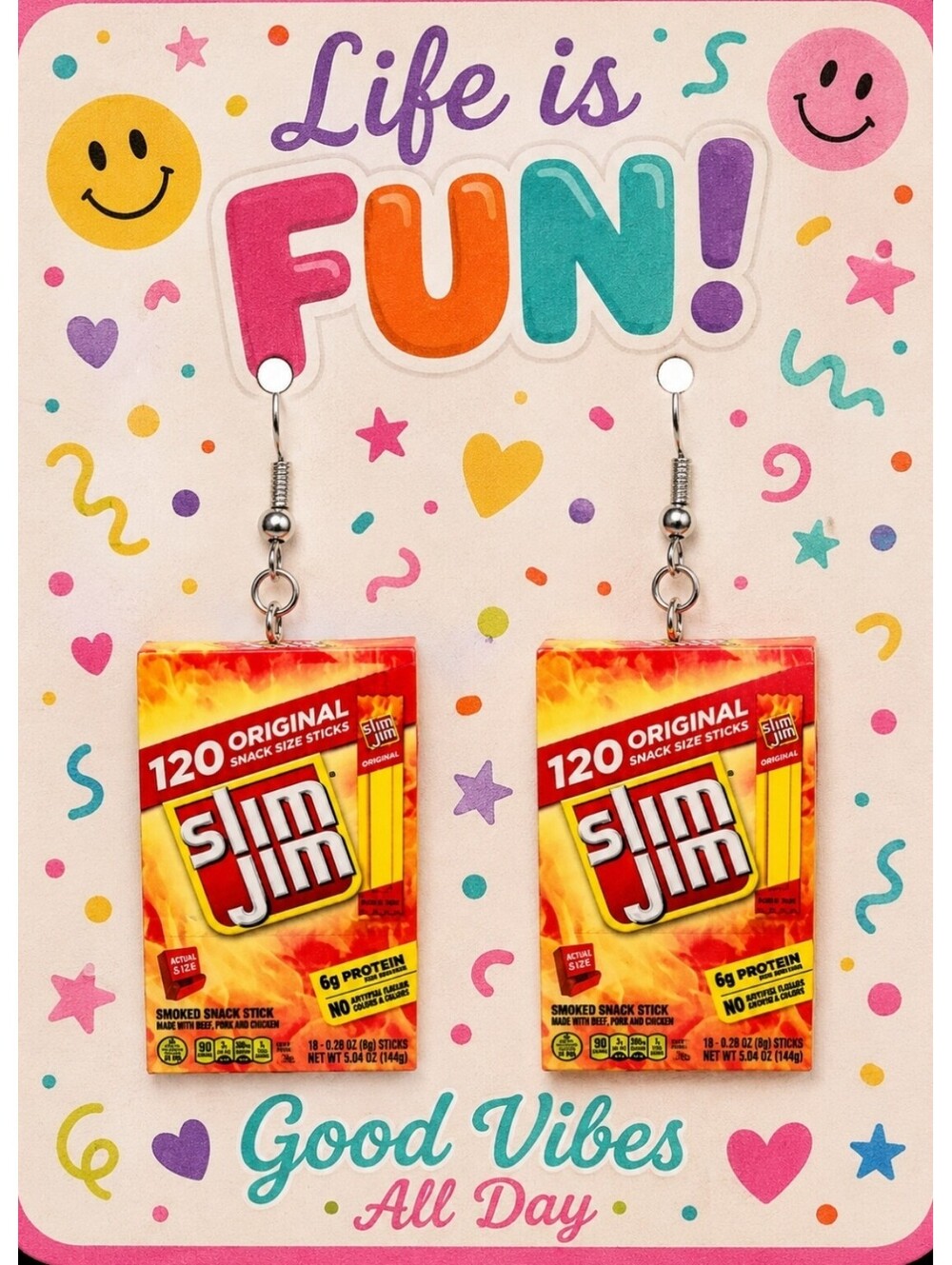 Fun Jewelry Novelty Mini Slim Jim Snack Pack Foodie Hypoallergenic Earrings